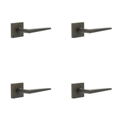 4 PACK Elegant Dark Bronze Door Handle on Square Rose for Luxury Spaces - Solid Brass Interior Handle