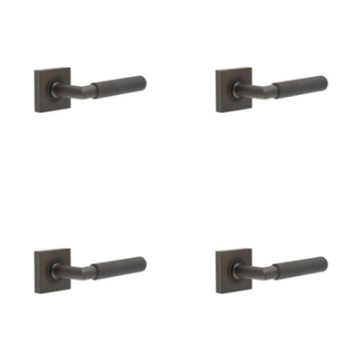 4 PACK Elegant Dark Bronze Door Handle on Square Rose for Premium Interiors - Solid Brass Interior Handle