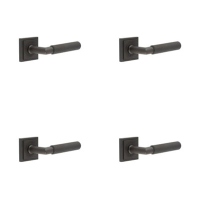 4 PACK Elegant Dark Bronze Door Handle on Square Stepped Rose for Homes and Offices - Solid Brass Interior Handle