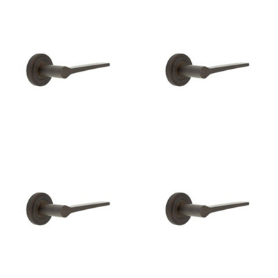 4 PACK Elegant Dark Bronze Door Handle on Stepped Rose - Solid Brass Interior Handle