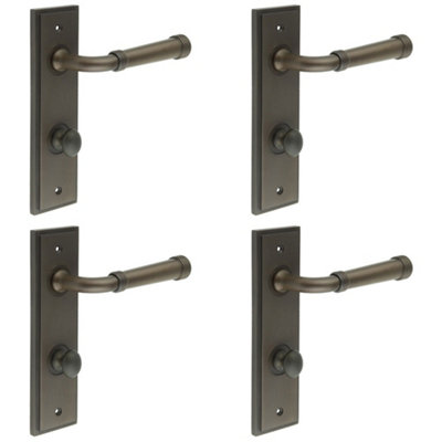 4 PACK Elegant Dark Bronze Door Handle with Backplate and Turn Release for Bathrooms - Solid Brass Interior Handle