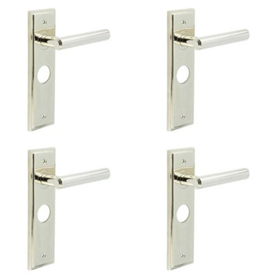 4 PACK Elegant Dark Bronze Door Handle with Backplate for Bathroom - Solid Brass Interior Lever