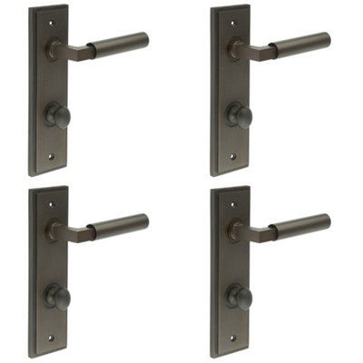 4 PACK Elegant Dark Bronze Door Handle with Backplate for Bathroom Use - Solid Brass Interior Handle