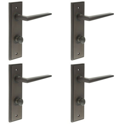 4 PACK Elegant Dark Bronze Door Handle with Backplate for Bathrooms Solid Brass - Interior Handle
