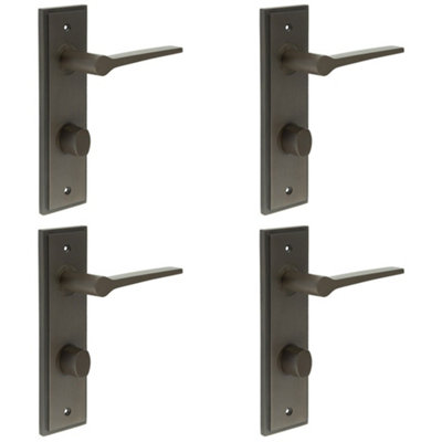 4 PACK Elegant Dark Bronze Door Handle with Backplate for Bathrooms Solid Brass Interior Handle