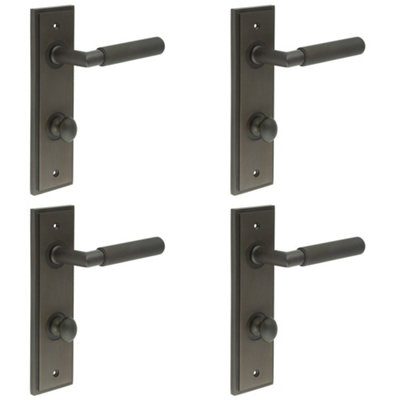 4 PACK Elegant Dark Bronze Door Handle with Backplate for Bathrooms - Solid Brass Interior Handle