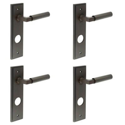 4 PACK Elegant Dark Bronze Door Handle with Backplate for Bathrooms - Solid Brass Interior Lever