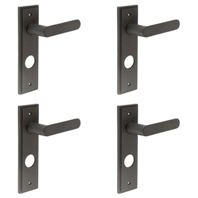4 PACK Elegant Dark Bronze Door Handle with Backplate for Bathrooms - Solid Brass Interior Toilet Handle