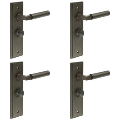 4 PACK Elegant Dark Bronze Door Handle with Backplate for Bathrooms Solid Brass Interior Toilet Handle