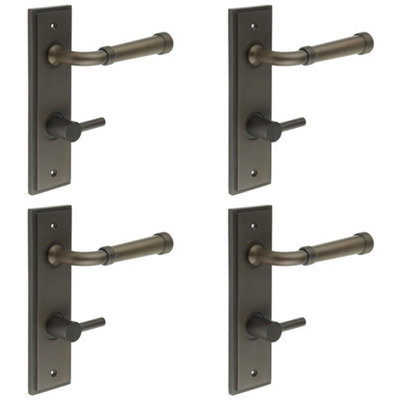 4 PACK Elegant Dark Bronze Door Handle with Backplate for Bathrooms - Solid Brass Toilet Interior Handle
