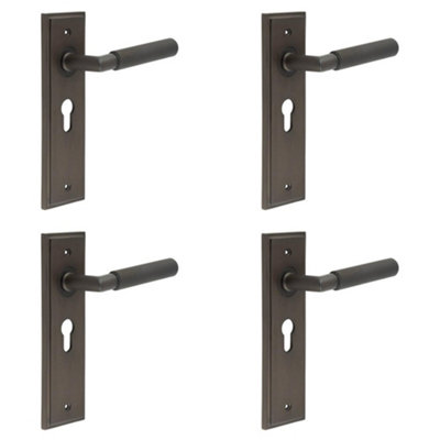 4 PACK Elegant Dark Bronze Door Handle with Euro Backplate for Modern Interiors - Solid Brass Interior Handle