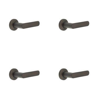 4 PACK Elegant Dark Bronze Door Handle with Plain Rose Design - Solid Brass Interior Handle