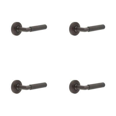 4 PACK Elegant Dark Bronze Door Handle with Reeded Rose Design - Solid Brass Interior Handle