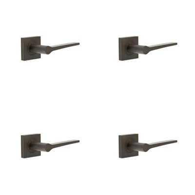 4 PACK Elegant Dark Bronze Door Handle with Square Rose - Solid Brass Interior Handle