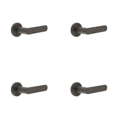 4 PACK Elegant Dark Bronze Door Handle with Stepped Rose Design - Solid Brass Interior Handle