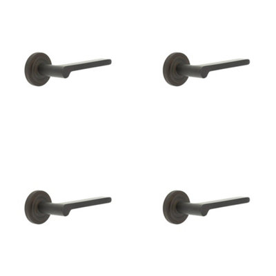 4 PACK Elegant Dark Bronze Door Handle with Stepped Rose - Solid Brass Interior Handle