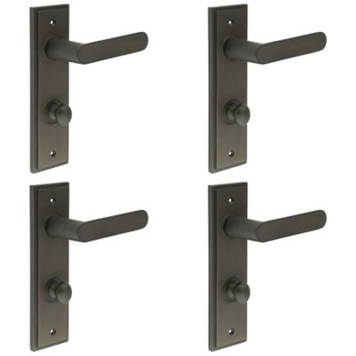 4 PACK Elegant Dark Bronze Door Handle with Turn & Release for Bathrooms - Solid Brass Interior Handle
