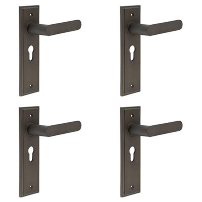 4 PACK Elegant Dark Bronze Euro Backplate Door Handle for Luxurious Homes - Solid Brass Interior Handle