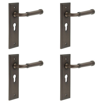 4 PACK Elegant Dark Bronze Euro Backplate Door Handle for Luxury Homes - Solid Brass Interior Handle