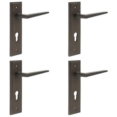 4 PACK Elegant Dark Bronze Euro Backplate Door Handle for Modern Homes - Solid Brass Interior Handle
