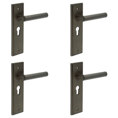 4 PACK Elegant Dark Bronze Euro Backplate Door Handle - Solid Brass Interior Lever