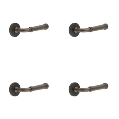 4 PACK Elegant Dark Bronze Knurled Door Handle with Rose Design - Solid Brass Interior Handle