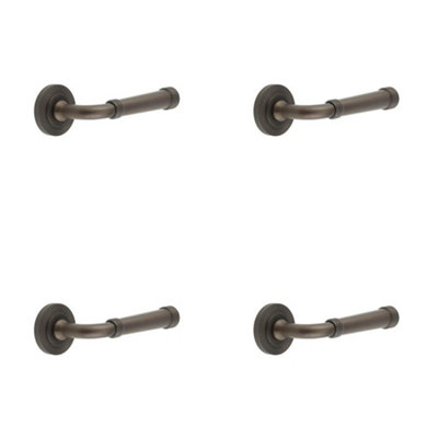 4 PACK Elegant Dark Bronze Reeded Rose Door Handle for Timeless Style - Solid Brass Interior Handle