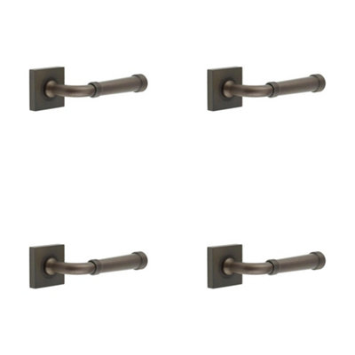 4 PACK Elegant Dark Bronze Square Door Handle for Classic and Modern Interiors - Solid Brass Interior Handle