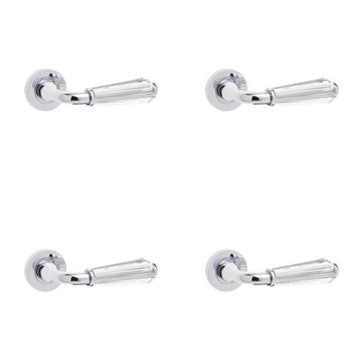 4 PACK Elegant Fluted Glass Door Handle in Polished Chrome - Interior Handle