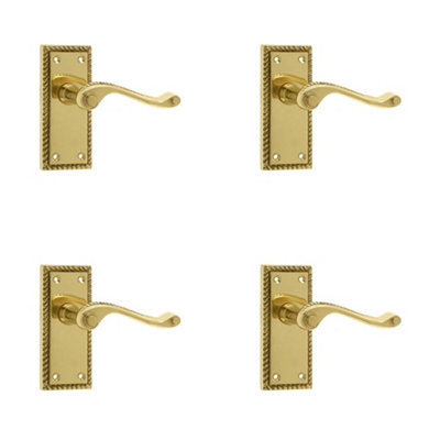 4 PACK Elegant Georgian Suite Door Handle with Polished Brass Finish - Interior Lever on Backplate