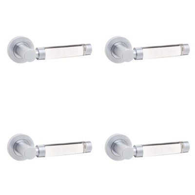 4 PACK Elegant Glass and Satin Chrome Door Handle on Rose - Interior Handle