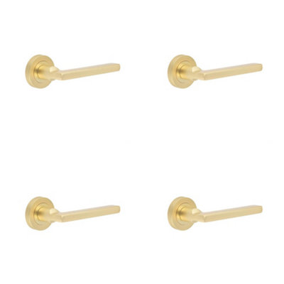 4 PACK Elegant Jet Door Handle in Satin Brass for Modern Interiors - Interior Handle