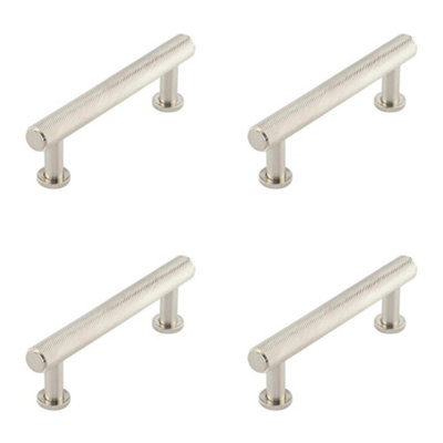 4 PACK Elegant Knurled Cabinet Handle in Satin Nickel - 96mm Premium Design - Kitchen Drawer Pull Handle