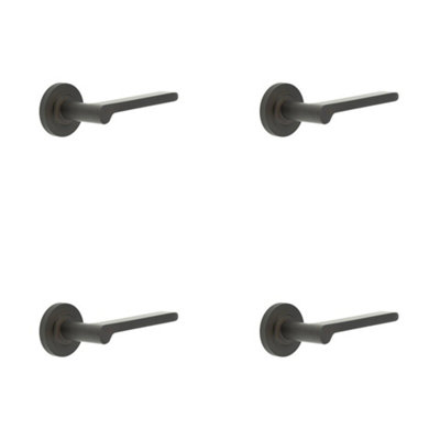 4 PACK Elegant Knurled Rose Door Handle in Dark Bronze Finish - Solid Brass Interior Handle