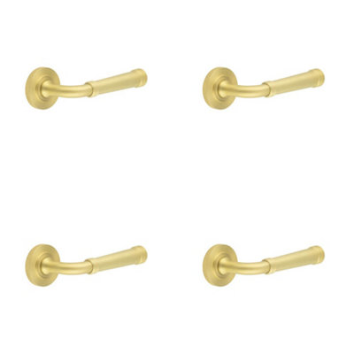 4 PACK Elegant Knurled Satin Brass Door Handle for Modern Homes - Solid Brass Interior Handle