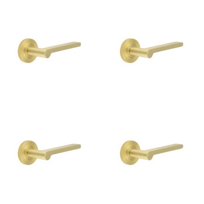 4 PACK Elegant Knurled Satin Brass Door Handle for Stylish Interiors - Solid Brass Interior Handle