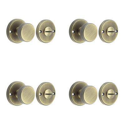 4 PACK Elegant Knurled Turn & Release in Antique Brass Finish - Door Handle