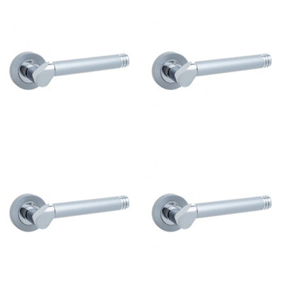 4 PACK Elegant Lever on Rose Door Handle in Polished Chrome and Satin Chrome Finish - Interior Handle