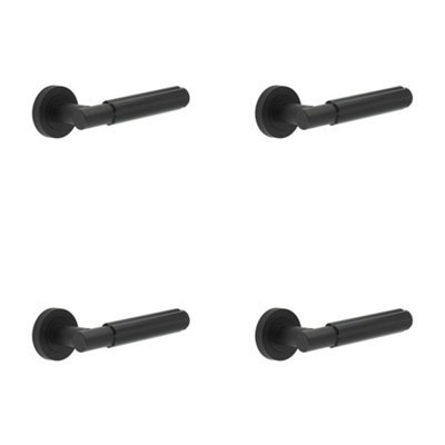 4 PACK Elegant Matt Black Door Lever Handle on Rose - Interior Handle