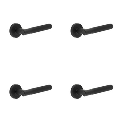 4 PACK Elegant Matt Black Lever Door Handle on Rose for Modern Interiors - Interior Handle