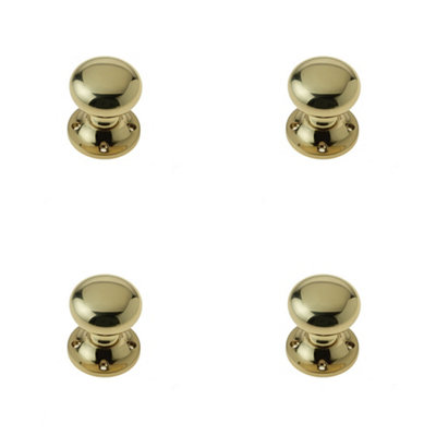 4 PACK Elegant Mushroom Rim Door Knob in Polished Brass - 57mm