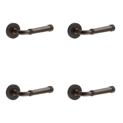 4 PACK Elegant Plain Rose Door Handle in Dark Bronze - Solid Brass Interior Handle