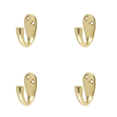 4 PACK Elegant Polished Brass Single Robe Hook for Home - Wall Mounted Clothing Hook