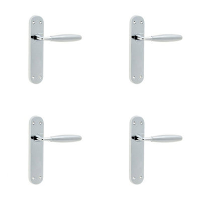 4 PACK Elegant Polished Chrome and Satin Chrome Suite Door Handle with Latchplate - Interior Lever on Backplate