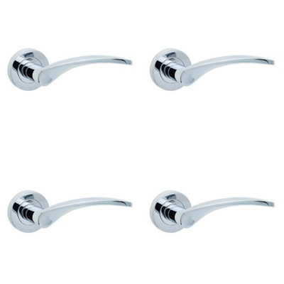 4 PACK Elegant Polished Chrome Door Handle on Rose for Modern and Traditional Interiors - Interior Handle