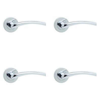 4 PACK Elegant Polished Chrome Door Handle on Rose for Modern Interiors - Interior Handle