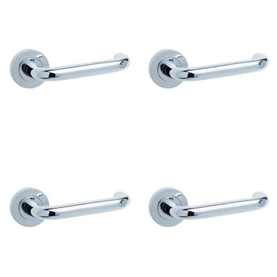 4 PACK Elegant Polished Chrome Door Handle on Rose for Residential and Commercial Use - Interior Handle
