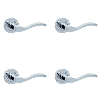 4 PACK Elegant Polished Chrome Door Handle on Rose for Timeless Interiors - Interior Handle
