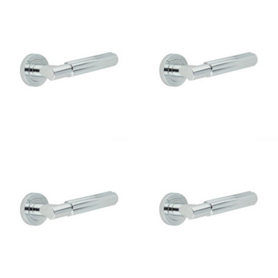 4 PACK Elegant Polished Chrome Door Lever Handle on Rose for Modern Interiors - Interior Handle