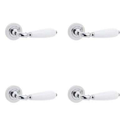 4 PACK Elegant Polished Chrome Handle with White Porcelain Finish - Interior Handle
